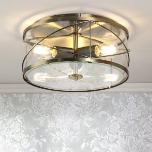 Laura Ashley Beckworth 3 Light Flush Ceiling Light In Antique Brass With Glass LA3756586-Q