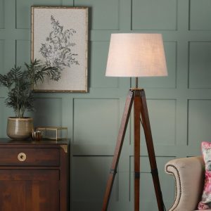 Laura Ashley Burdale Dark Wooden Tripod Floor Lamp With Industrial Brass Detail Base Only LA3756218-Q