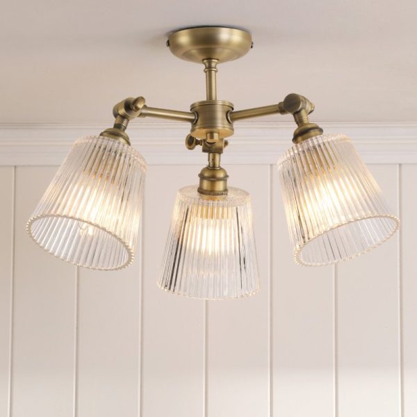 Laura Ashley Callaghan 3 Light Semi Flush Ceiling Light In Matt Antique Brass Finish