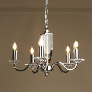 Laura Ashley Carson Crystal Glass 5 Light Chandelier In Polished Nickel Finish