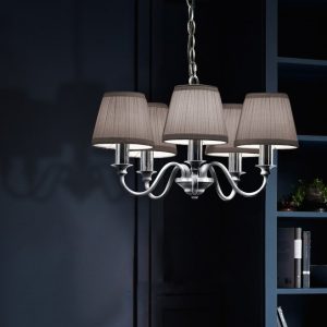 Laura Ashley Ellis 5 Light Ceiling Pendant Light In Polished Chrome With Grey Shades