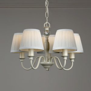 Laura Ashley Ellis 5 Light Ceiling Pendant Light In Satin Cream With Ivory Shades