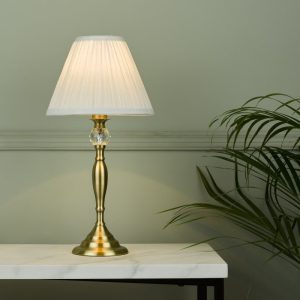 Laura Ashley Ellis Antique Brass Spindle Table Lamp with Ivory Shade
