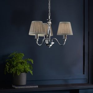 Laura Ashley Ellis Polished Chrome 3 Light Chandelier with Grey Shades