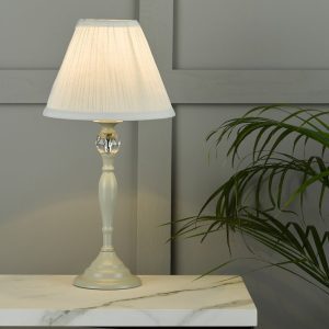 Laura Ashley Ellis Table Lamp In Satin Grey Finish With Ivory Cotton Shade