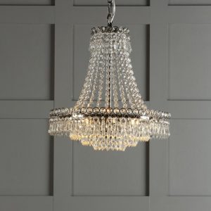 Laura Ashley Enid 5 Light Grand Chandelier With Cut Glass and Polished Nickel Finish
