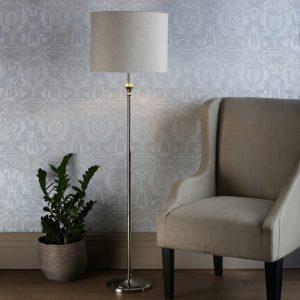 Laura Ashley Highgrove Floor Lamp In Polished Nickel With Natural Linen Shade