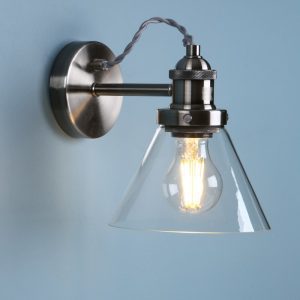 Laura Ashley Isaac 1 Light Wall Light In Satin Nickel Finish