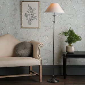Laura Ashley Ludchurch Floor Lamp In Industrial Black Finish With Linen Shade LA3756241-Q