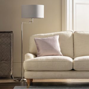 Laura Ashley Marlowe Polished Nickel Swing Arm Floor Lamp With Grey Cotton Shade