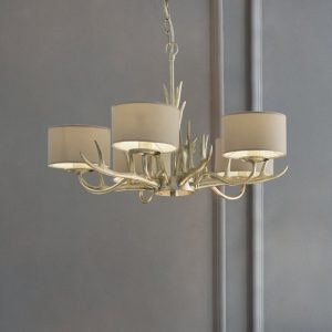 Laura Ashley Mulroy Antler 5 Light Chandelier In Champagne Finish With Natural Shades
