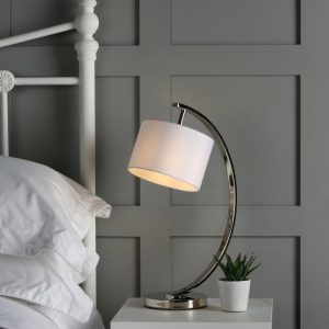 Laura Ashley Noah Polished Nickel 1 Light Table Lamp with White Shade