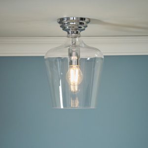 Laura Ashley Ockley Semi Flush Ceiling Light In Polished Chrome With Glass Shade LA3756387-Q