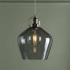 Laura Ashley Rye Smoked Glass Ceiling Pendant Light In Polished Nickel Finish