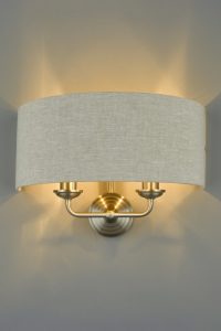 Laura Ashley Sorrento 2 Light Wall Light In Brushed Chrome With Natural Shade