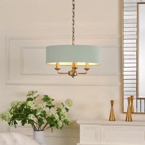 Laura Ashley Sorrento 3 Light Ceiling Chandelier In Matt Antique Brass With Green Shade LA3756409-Q