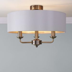 Laura Ashley Sorrento 3 Light Semi Flush Ceiling Light In Antique Brass With Ivory Shade