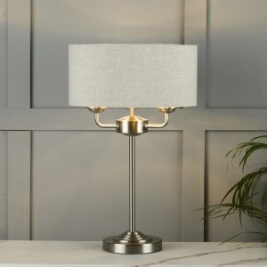 Laura Ashley Sorrento 3 Light Table Lamp In Brushed Chrome with Natural Shade