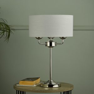Laura Ashley Sorrento 3 Light Table Lamp in Polished Nickel with Silver Shade