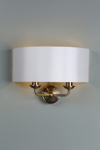 Laura Ashley Sorrento Antique Brass 2 Light Wall Light With Ivory Shade