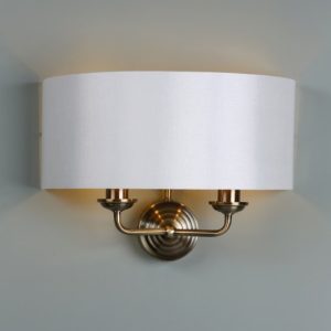 Laura Ashley Sorrento Antique Brass 2 Light Wall Light With Ivory Shade