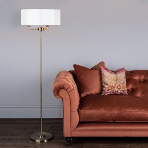 Laura Ashley Sorrento Antique Brass 3 Light Floor Lamp with Ivory Shade