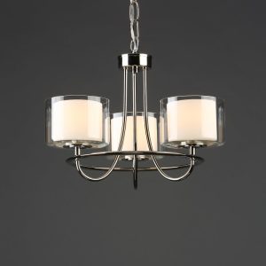 Laura Ashley Southwell 3 Light Chandelier In Polished Nickel With Clear And Opal Glass Shades