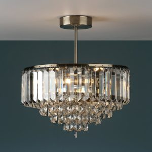 Laura Ashley Vienna 3 Light Semi Flush Ceiling Light In Antique Brass With Crystal Glass