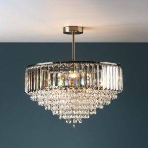 Laura Ashley Vienna 5 Light Semi Flush Ceiling Light In Antique Brass With Crystal Glass
