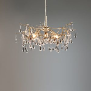 Laura Ashley Willow 3 Light Crystal Ceiling Pendant Light In Satin Champagne Finish