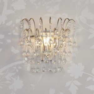 Laura Ashley Willow Wall Light In Satin Champagne Finish With Crystal