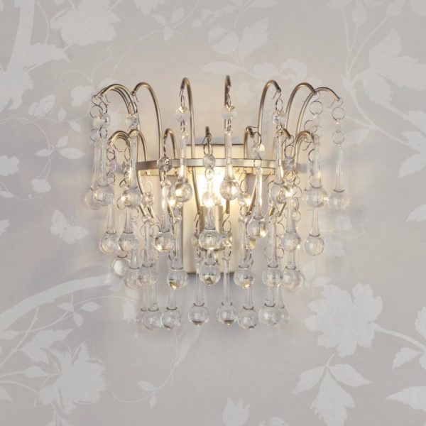 Laura Ashley Willow Wall Light In Satin Champagne Finish With Crystal