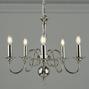 Laura Ashley Winchester 5 Light Ceiling Chandelier In Polished Nickel Finish