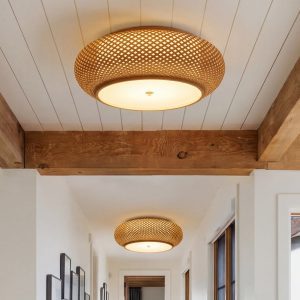 Lightsin Lutta-Handwoven Bamboo Ceiling Light - Zen-Style LED Fixture for Living Room, Bedroom & Dining Room