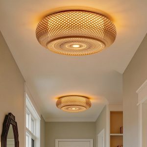 Lightsin Lutta-Handwoven Bamboo Ceiling Light - Zen-Style LED Fixture for Living Room, Bedroom & Dining Room