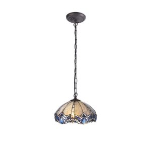 Meccha 1 Light Ceiling Pendant With 400mm Blue, Clear And Black Tiffany Shade