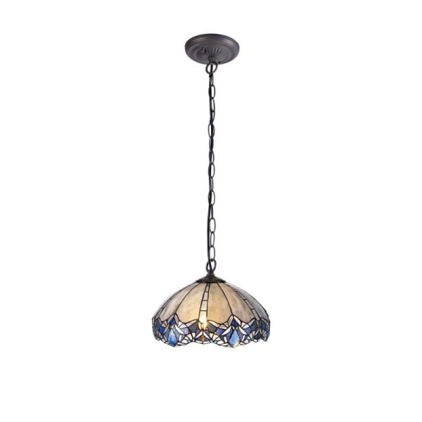 Meccha 1 Light Ceiling Pendant With 400mm Blue, Clear And Black Tiffany Shade