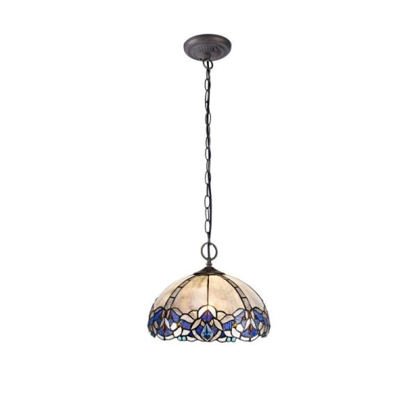 Meccha 2 Light Ceiling Pendant With 300mm Blue, Clear And Black Tiffany Shade