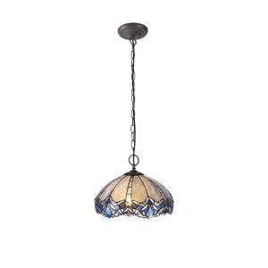 Meccha 2 Light Ceiling Pendant With 400mm Blue, Clear And Black Tiffany Shade