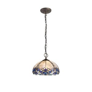 Meccha 3 Light Ceiling Pendant With 300mm Blue, Clear And Black Tiffany Shade
