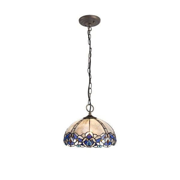 Meccha 3 Light Ceiling Pendant With 300mm Blue, Clear And Black Tiffany Shade
