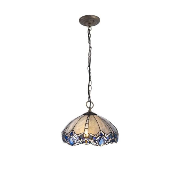 Meccha 3 Light Ceiling Pendant With 400mm Blue, Clear And Black Tiffany Shade
