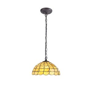 Origin 1 Light Ceiling Pendant With 400mm Beige, Clear, Black And Gold Tiffany Shade