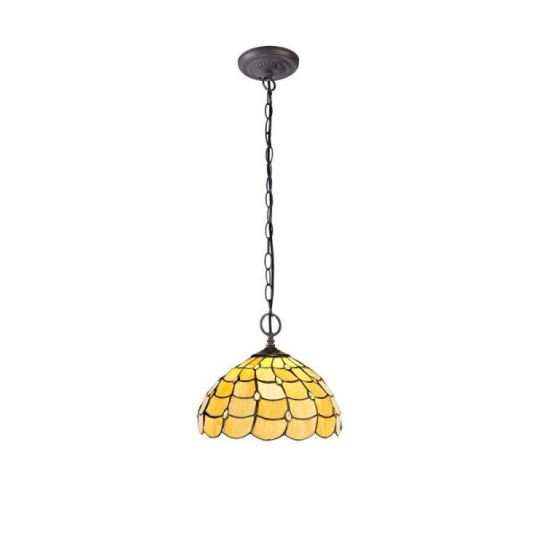 Origin 2 Light Ceiling Pendant With 300mm Beige, Clear, Black And Gold Tiffany Shade