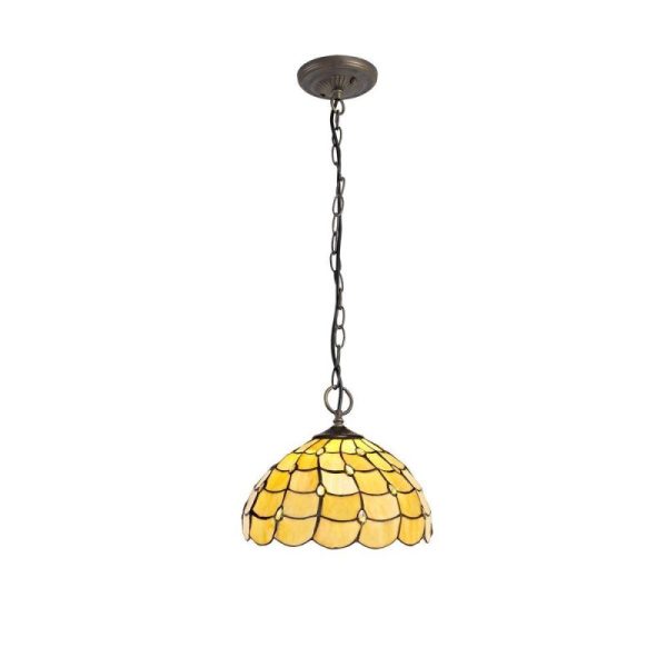 Origin 3 Light Ceiling Pendant With 300mm Beige, Clear, Black And Gold Tiffany Shade
