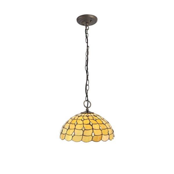 Origin 3 Light Ceiling Pendant With 500mm Beige, Clear, Black And Gold Tiffany Shade