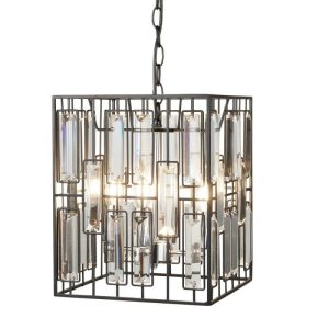 Contemporary 4 Light Ceiling Pendant Light In Matt Black Finish With Bevelled Glass