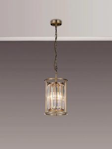 Crown 20 cm Convertible Pendant Or Semi Flush Ceiling Light In Antique Brass Finish with Clear Crystal Glass