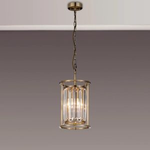 Crown 20 cm Convertible Pendant Or Semi Flush Ceiling Light In Antique Brass Finish with Clear Crystal Glass