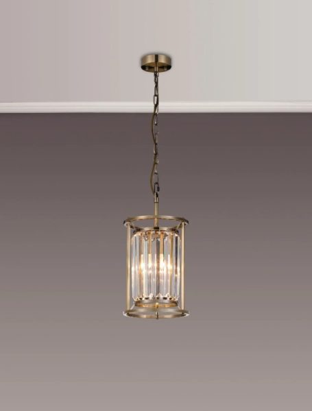 Crown 20 cm Convertible Pendant Or Semi Flush Ceiling Light In Antique Brass Finish with Clear Crystal Glass